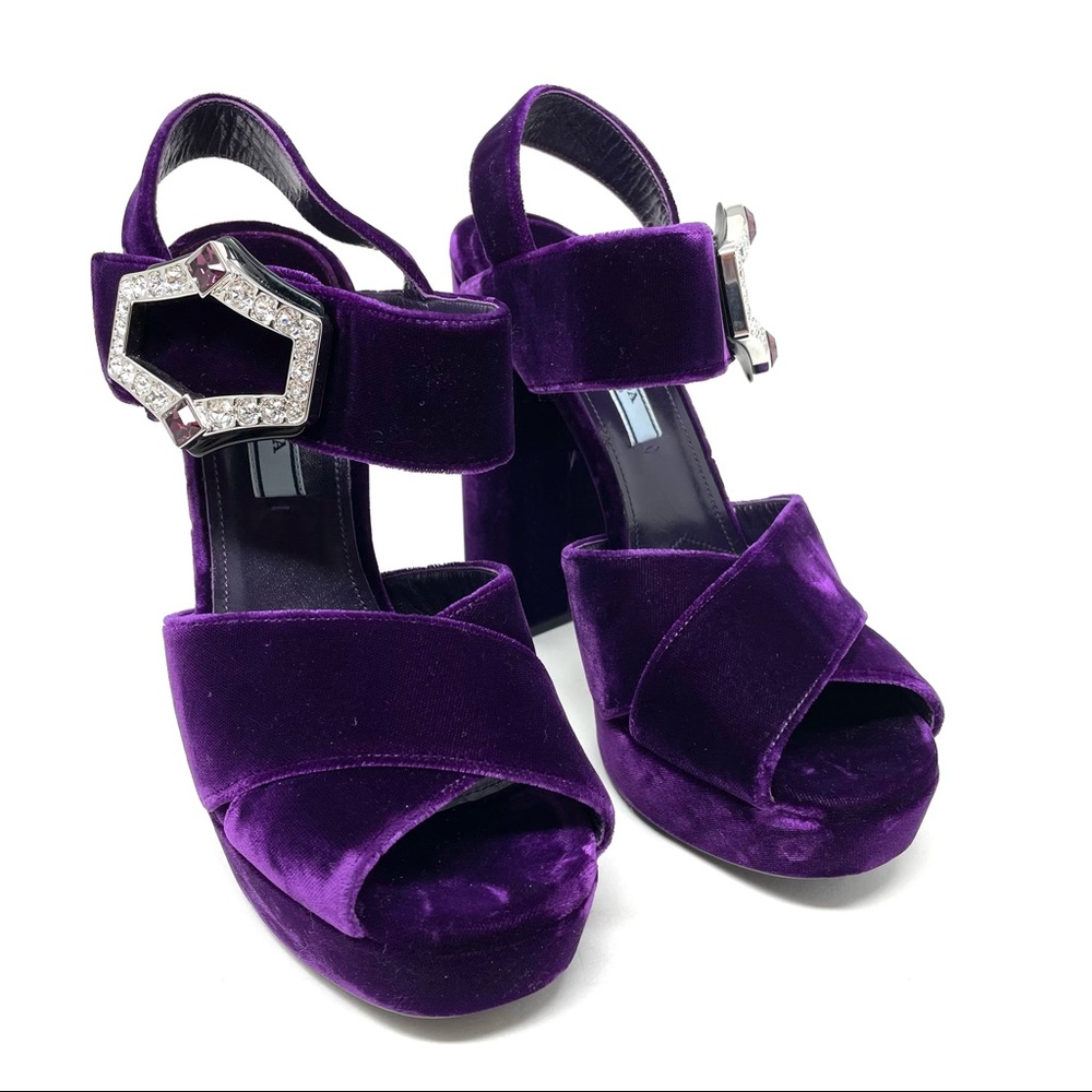PRADA purple velvet platform sandals, made in Italy, size 37.5 - Picture 3 of 16